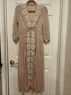 Free People Dusty Rose Maxi Dress with White Floral Embroidery